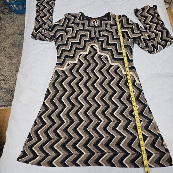 Free People Rhiannon Chevron Women Wool Blend Sweater Dress Size L V Neck Long/S - Picture 10 of 14